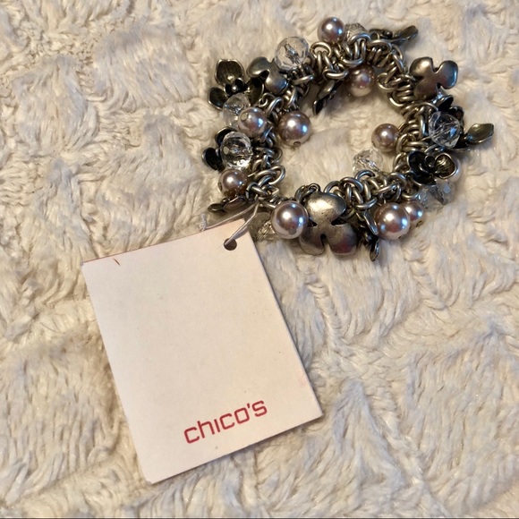 NWT Silver & Pearl Stretch Charm Bracelet - Picture 3 of 4